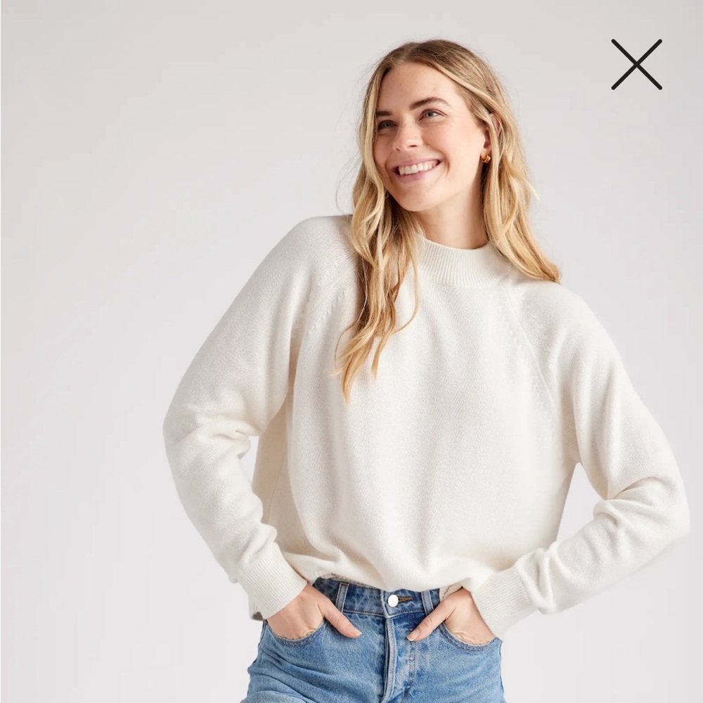 Quince Cotton Mock Neck Sweater in Charcoal, Size Small.